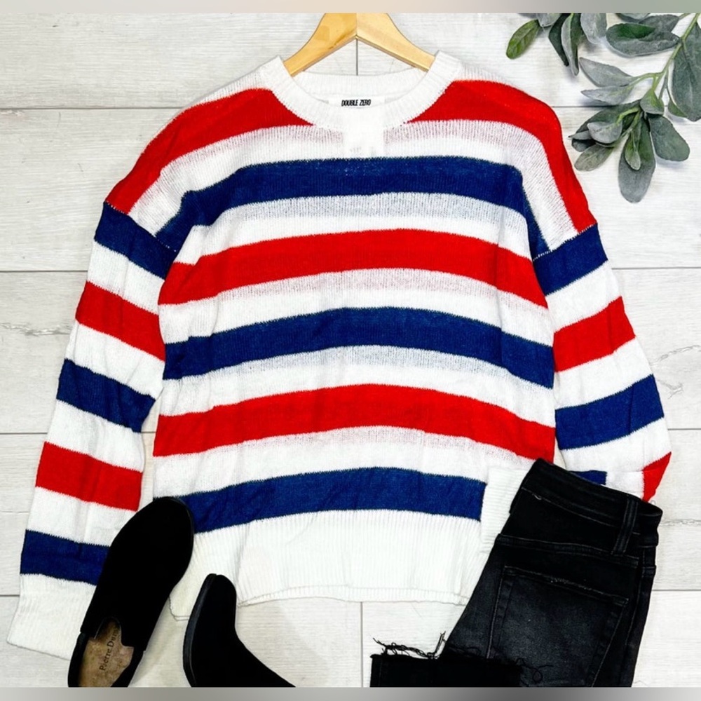 Double Zero Bold Striped Sweater in Red, White, and Blue